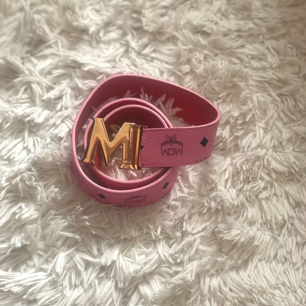 Men’s MCM Leather Monogram Belt, Pink